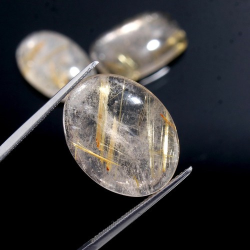 3 Pcs Lot Golden Rutilated Quartz Mix Shape 66 Carat Loose Gemstone Cabochon - Picture 2 of 3