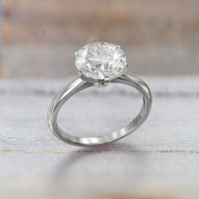 2.00 Ct Round White Moissanite Solitaire Engagement Ring 14K White Gold Plated