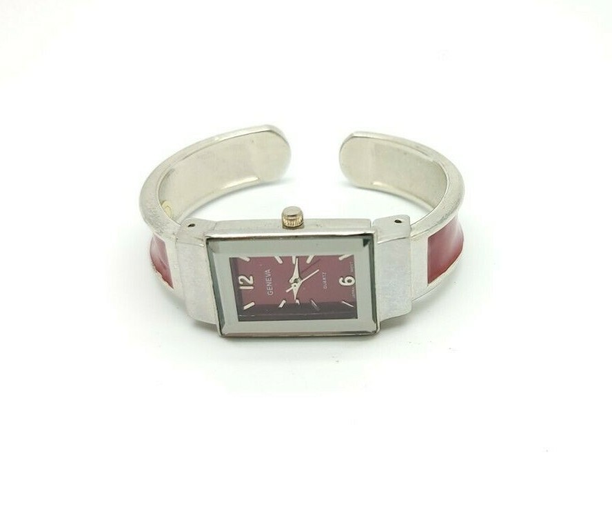 Geneva Silver Tone Rectangular Face Cuff Band Wat… - image 2