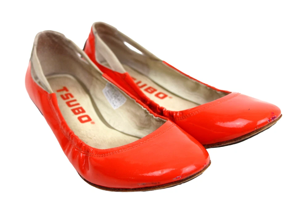 ZAPATOS SIN CORDONES DE BALLET PLANOS CHAROL NARANJA Tsubo Talla 7 US/38 Foto 2 de 4