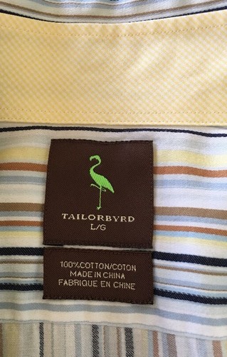 Tailorbyrd Shirt Mens Large Long Sleeve Button Down Striped Yellow Cotton M284 - 第 3/9 張圖片