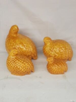 Set of four Yellow Quail Partridge Bird Ceramic Porcelain Figurines MCM