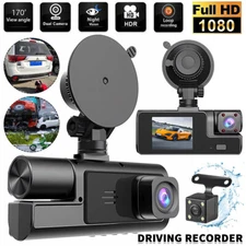 Car Dual Lens Dash Cam HD 1080P Front/Rear/Inside Video Recorder Camera G-sensor