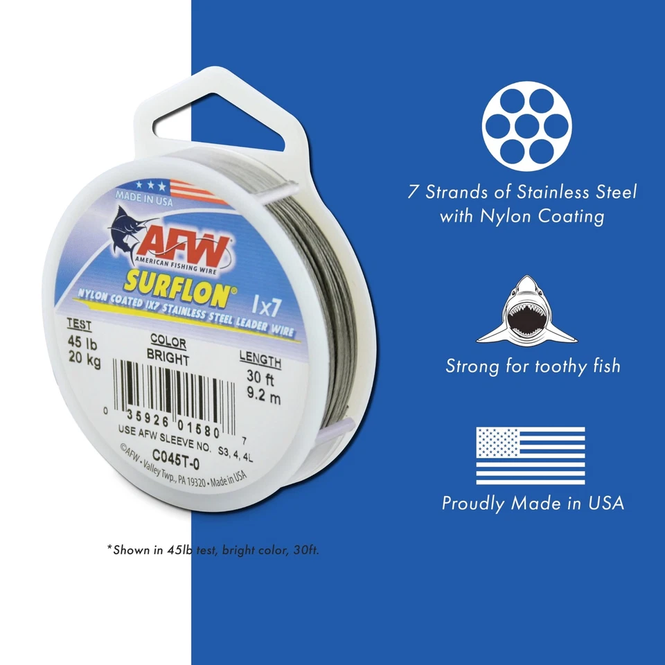 AFW Surflon Nylon Coated 1x7 Stainless Steel Leader Wire 90lb .036" Bright 1000f - Image 2 of 4