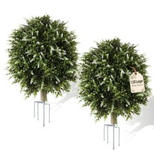 29.5" Artificial Lavender Topiary Ball Tree, 2Pcs UV Resistant Faux Shrubs