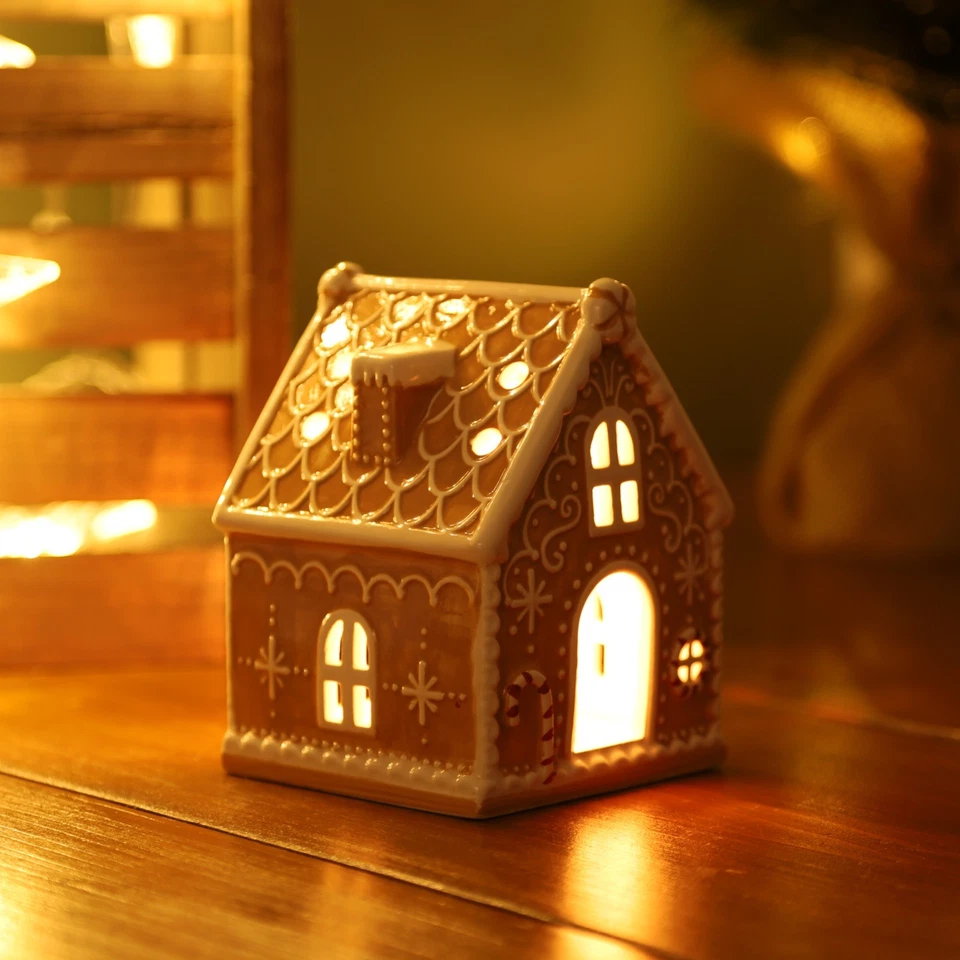 Gingerbread Brown House Ceramic Tealight Candle Holder Christmas Xmas Ornament - Image 2 of 4