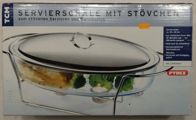 Speisewärmer Pyrex Servierschale aus Glas mit Deckel und Stövchen TCM 35 x 24 cm