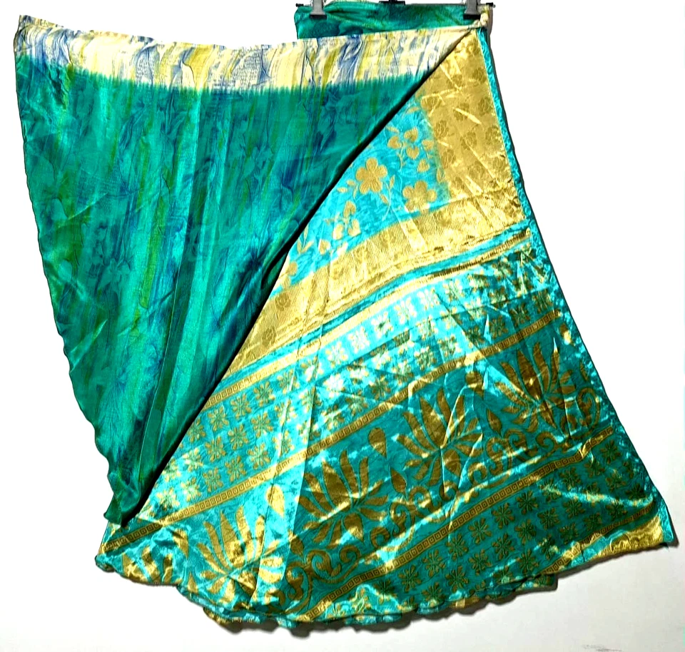 Incredible-art Vintage Silk Sari Magic Wrap Skirt Reversible Double Layer skirt, - Image 2 of 4