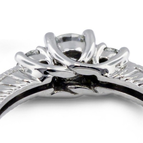 4.09ct E-SI2 Round Natural Diamonds 18kw Gold Vintage Style Three-Stone Ring - Picture 9 of 24