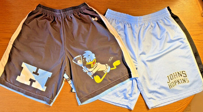 TWO Johns Hopkins Blue Jays Athletic Lacrosse Shorts Adult Small & Youth XL