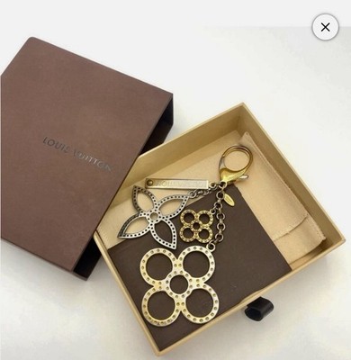 Louis Vuitton Fleur de Monogram Bag Charm Keychain Gold Silver w/ Box & Dust Bag