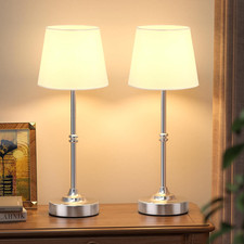 Silver Rechargeable Cordless Table Lamp 2-Pack - Touch Control Dimming