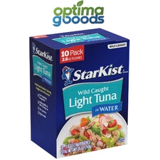 StarKist Chunk Light Tuna in Water 2.6oz Pouch (10 Pack) Ready to Eat, 17g Prote