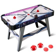 White Air Hockey Game Table Powered Hockey Game Table w/ 2 Pushers & Pucks