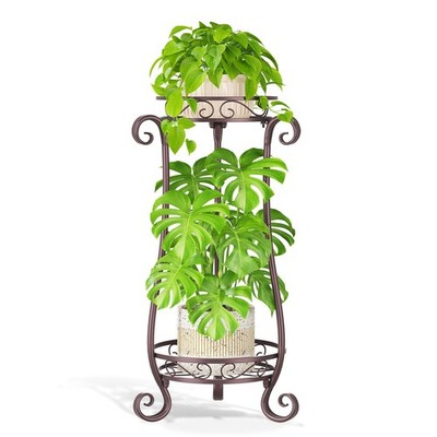 2 Tier Bronze Metal Plant Stand for Multiple Large Planters Indoor Outdoor Or...