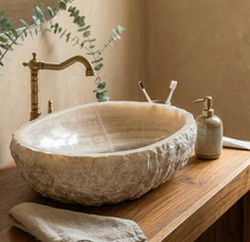 Kinaree Onyx Marble Natural Stone XXL Countertop Washbasin, Translucent 60cm