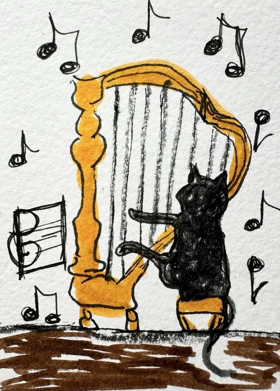 Original ACEO Painting Cat Miniature Art Card By Carole Collins M4