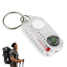 Glow-in-the-Dark Zipper Pull Compass & Thermometer Camping Survival Hanger Ring