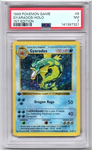 1999 1st Edition Gyarados Holo Shadowless 6/102 PSA 7