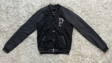 Y2K Victorias Secret PINK Rhinestone Bling Gray Leopard Varsity Bomber Jacket S