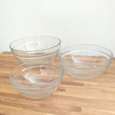 3 Set Arcoroc France Clear Glass Fruit / Dessert /Mixing   Bowls Stackable