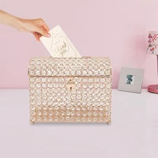 Golden Wedding Card Box For Gift Card Anniversary Money Card Box With Heart Lock