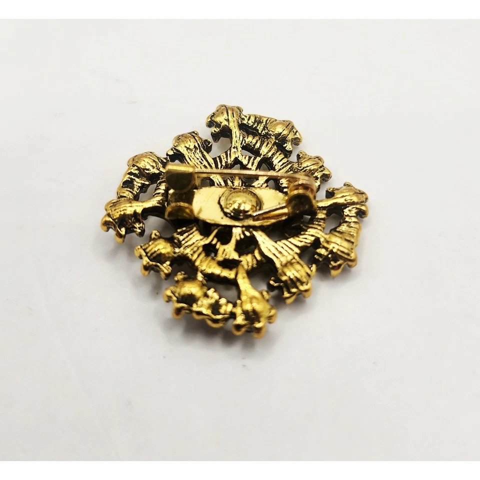 Broche vintage ornamentado diseño de flores de diamantes de imitación antiguo tono dorado prendedor Foto 3 de 4