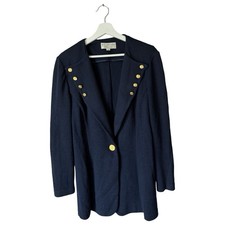 St John sportswear Santana Knit Blazer Jacket Womens 8 Navy Gold Hardware VTG