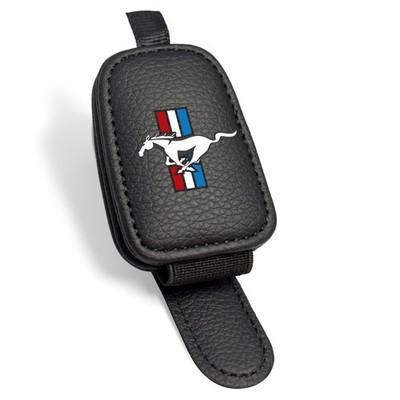Ford Mustang Tri-Bar Rectangle Black Leather Magnetic Sunglass Sun Visor Holder