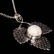 Leaf Rainbow Moonstone 925 Silver Plated Necklace 17" Office Party Gift MJ