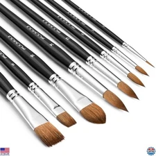 Fuumuui 8-Piece Professional Watercolor Brush Set - Sable Flat, Round, Oval,