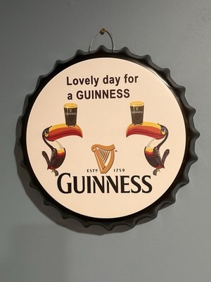 Guinness Beer Bottle Cap Metal Sign Bar Decor Man Cave Pelicans Lovely Day For