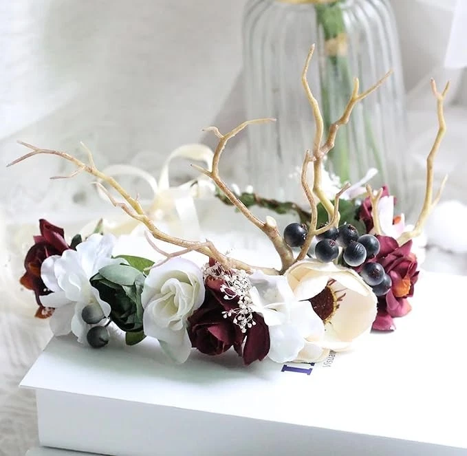 Vivivalue Women Floral Crown Rose Flower Headband Hair Wreath Floral Headpiece - Image 2 of 4