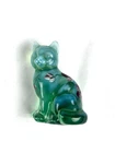 Fenton Glass Cat Figurine - Whispering Winds on Willow Green Opalescent Signed