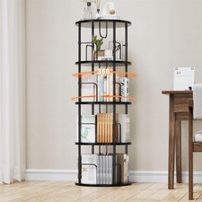 Rotating Bookshelf, 4 Tier Spinning Bookshelf Tower, 360 Display Round Bookc...