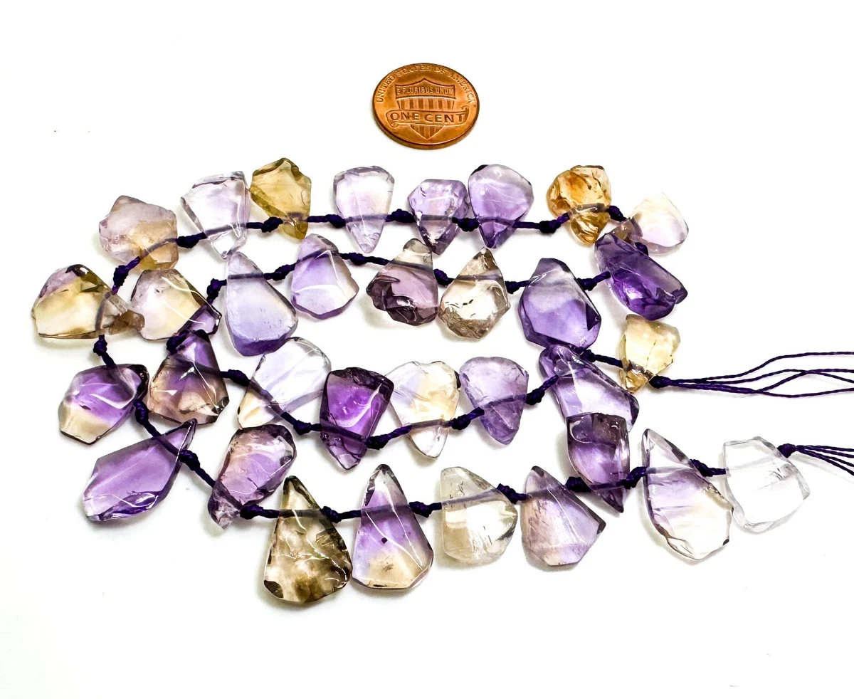 Natural Ametrine Beads Flat Teardrop Purple Yellow Quartz Gemstone - PGS172
