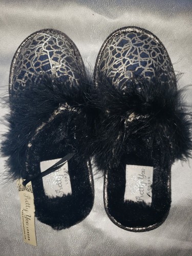PRETTY YOU London Feather Mule Slippers Sz S=5-6 - Picture 3 of 8