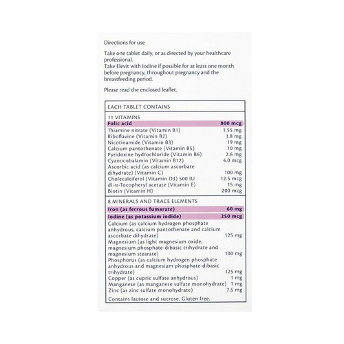 Elevit with Iodine - Pregnancy Multivitamin and Mineral Supplement 30 Tablets - Picture 5 of 7