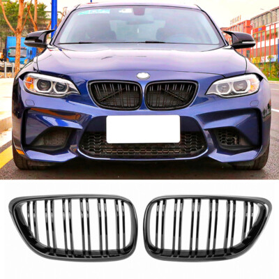 für BMW 2er F22 F23 F87 Nieren Grill Kühlergrill GLANZ SCHWARZ GLOSSY Doppelsteg