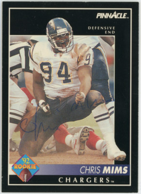 Chris Mims 1992 Score Pinnacle San Diego Chargers Rookie Auto Signed #319 26372