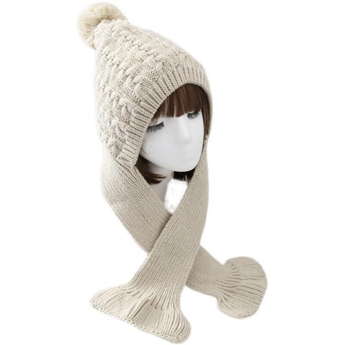 Lady Warm Knitted Hat Pom Pom Beanie Ski Cap Hooded Scarf Earflap Warmer Winter - Photo 1/15