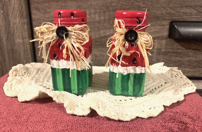 HAND PAINTED UNIQUE watermelon SALT & PEPPER SHAKERS HOME DECOR GLASS