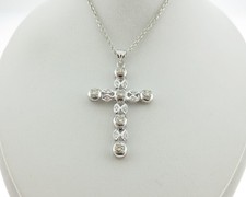CROSS 2/3ct Genuine Diamonds Solid 18k White Gold 1.5in Pendant 18" Necklace