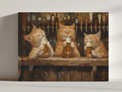 3 Ingwer Katzen trinken Bier Leinwandbild, süß schrullig skurril fein Wandbild