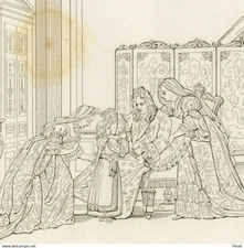Louise Hersent Louis XIV Blessing Her Rear Petit Fils Louis XV - Gold Engraving