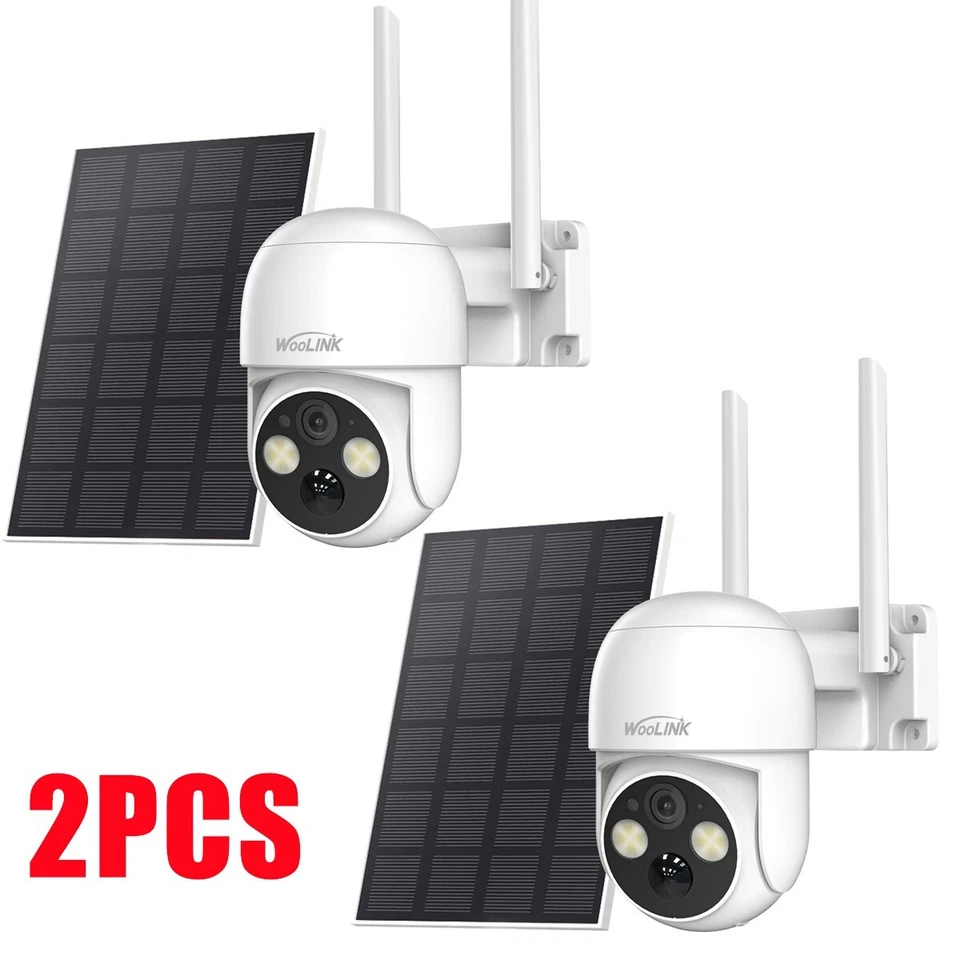 WOOLINK 2PCS 4MP Solar Security Camera Wireless Outdoor 2.5K Solar Power Camera
