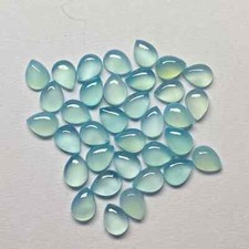  WHOLESALE NATURAL AQUA CHALCEDONY CABOCHON PEAR SHAPE LOOSE GEMSTONE