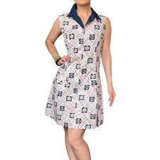 Vintage 1960s '70s Mod Shift Dress Shirtdress Nautical Sailor Print Medium