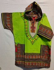 Men Clothing Dashiki Print Hoodie Top W/ Hood Traditional Blouse Free Size Lime