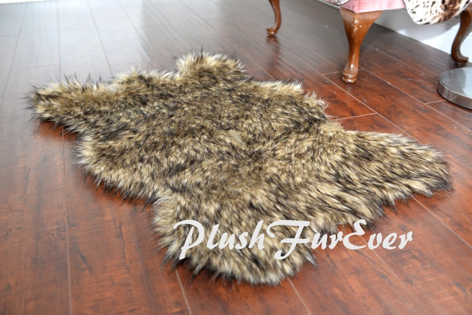 5' x 6' Exotic Black Tip Coyote Bearskin Rug Faux Fur Suede Backing USA Handmade - Image 4 of 4